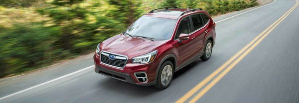 A 2019 Subaru Forester driving down a road