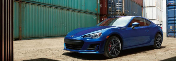 Blue 2019 Subaru BRZ parked in freight yard