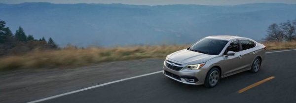 2020 subaru legacy driving through the mountains